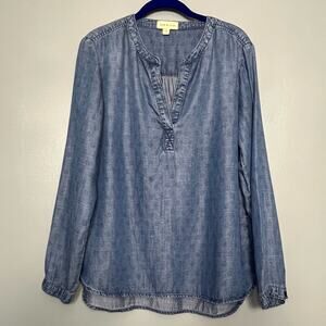 Anthropologie Cloth + Stone Chambray Henley Starburst Long Sleeve Blue Size M